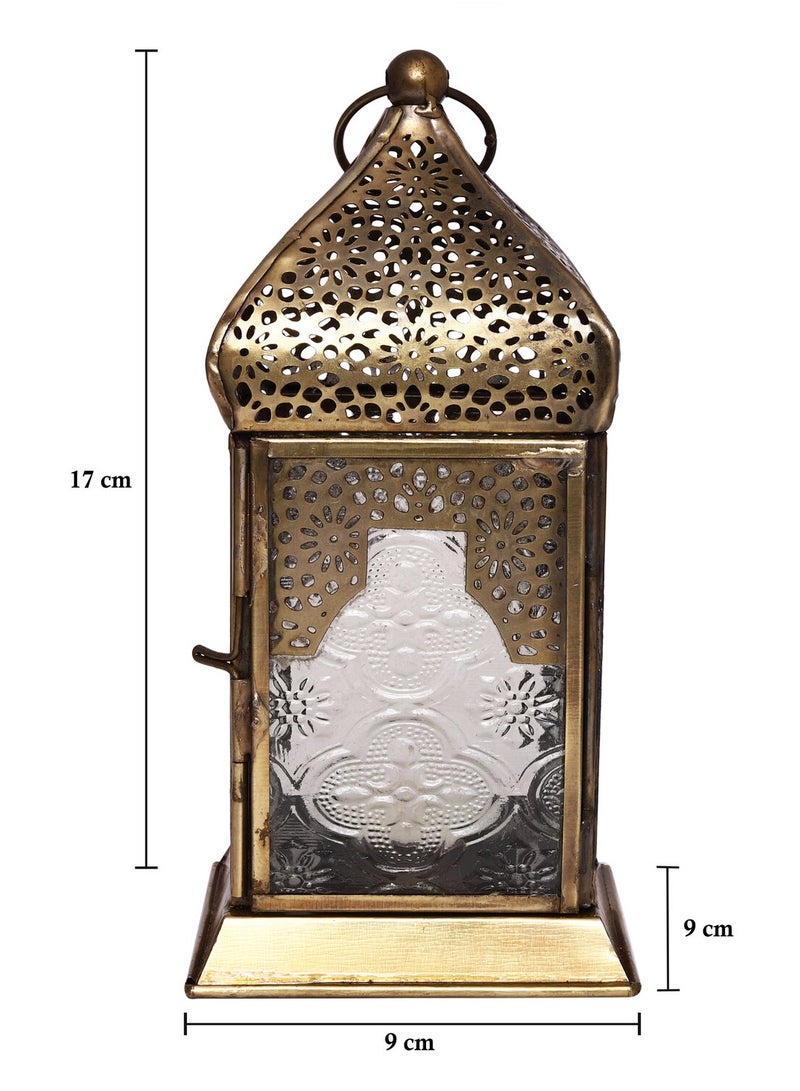 HILALFUL Handmade Decorative Candle Lantern, Medium | Suitable for Indoor & Outdoor Décor | Moroccon Arabian Style | For Home Decoration in Ramadan, Eid | Iron | Islamic Gift | Clear Glass - Image 4