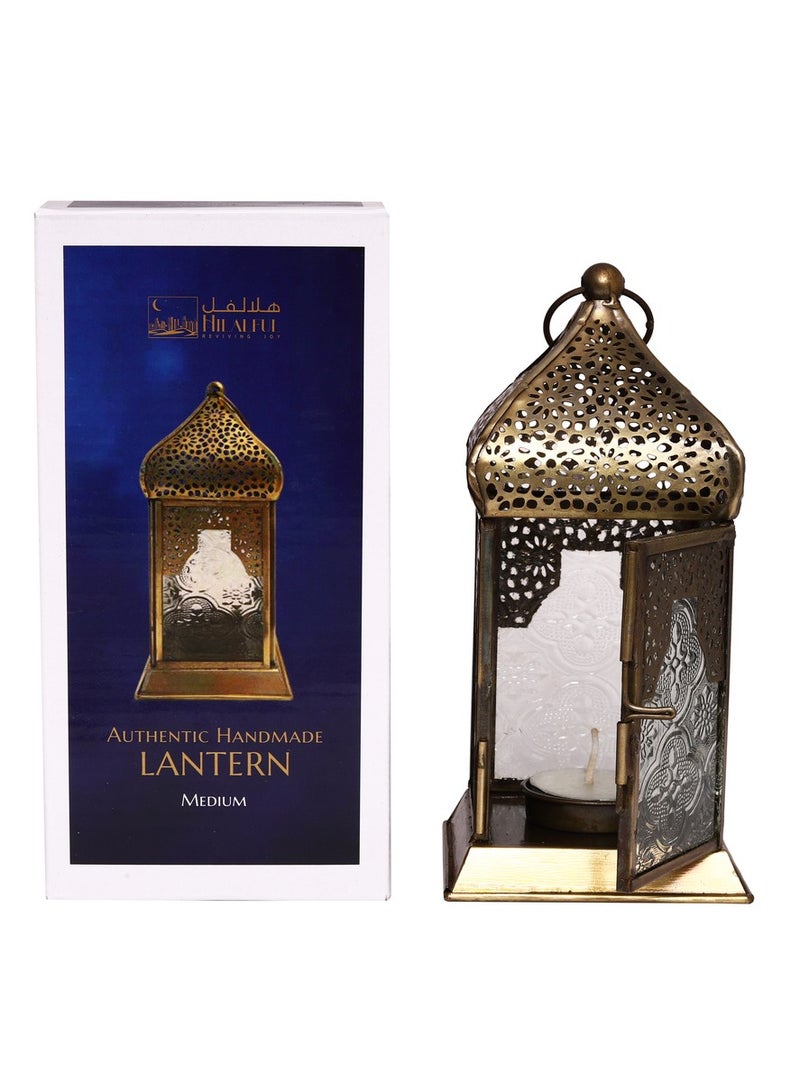 HILALFUL Handmade Decorative Candle Lantern, Medium | Suitable for Indoor & Outdoor Décor | Moroccon Arabian Style | For Home Decoration in Ramadan, Eid | Iron | Islamic Gift | Clear Glass - Image 3