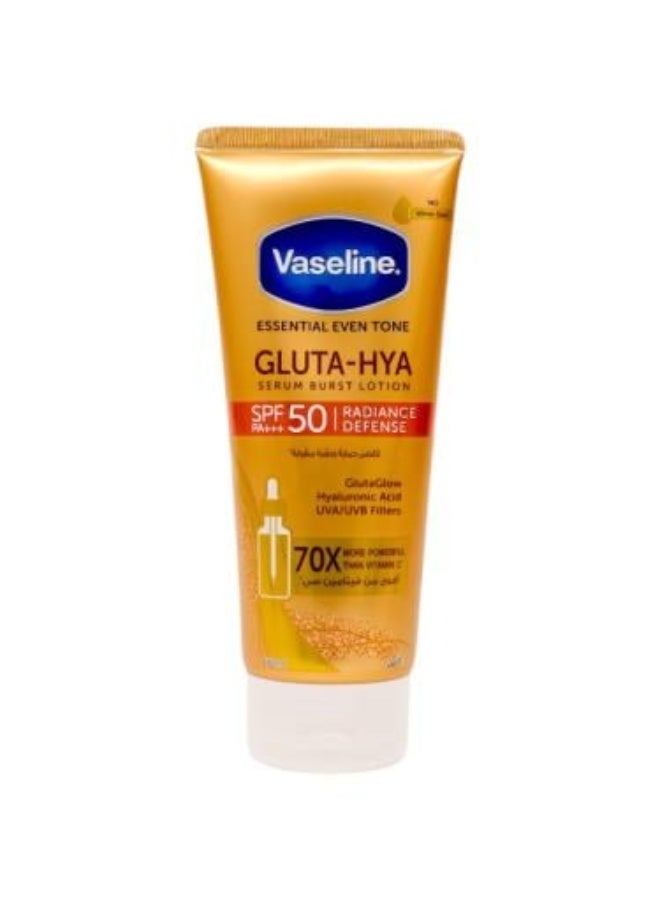 Vaseline Gluta-Hya Serum Burst Lotion, Essential Even Tone, SPF 50 Radiance Defense, 180ml
