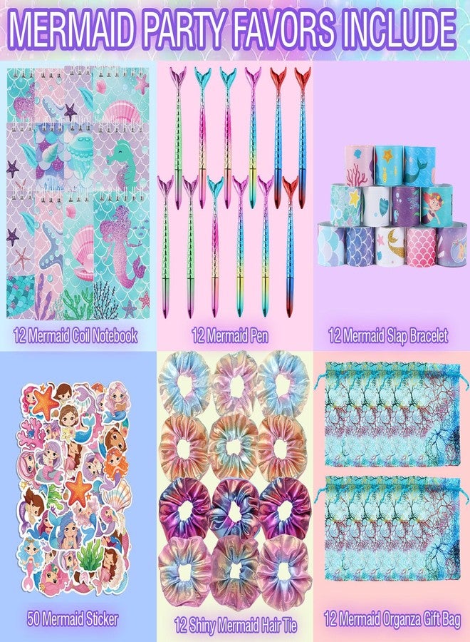 LiYiQ 110 PCS Mermaid Birthday Gifts Include 12 Pen 12 Notepad 12 Shiny Metallic Scrunchies 12 Gift Bag 50 Sticker Classroom Reward Gift Prizes Goodie Bags Stuffers - Image 2