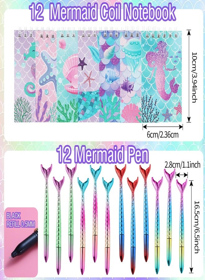 LiYiQ 110 PCS Mermaid Birthday Gifts Include 12 Pen 12 Notepad 12 Shiny Metallic Scrunchies 12 Gift Bag 50 Sticker Classroom Reward Gift Prizes Goodie Bags Stuffers - Image 3