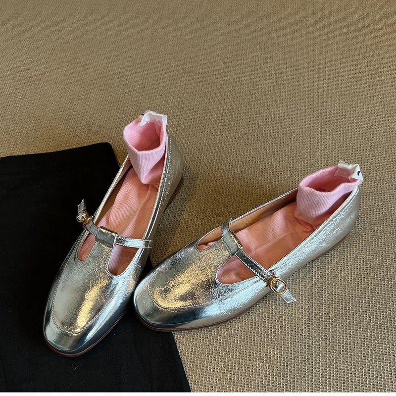 Pink French Round Toe Flats Low Heel Pumps Women'S 2025 Spring New T-Buckle Loafers Small Leather Shoes - Image 5