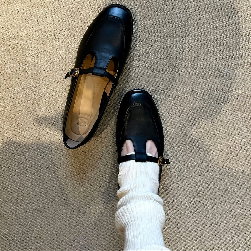 Pink French Round Toe Flats Low Heel Pumps Women'S 2025 Spring New T-Buckle Loafers Small Leather Shoes - Image 3