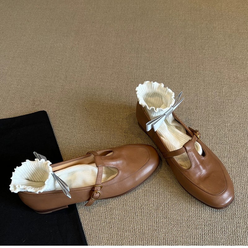 Pink French Round Toe Flats Low Heel Pumps Women'S 2025 Spring New T-Buckle Loafers Small Leather Shoes - Image 4