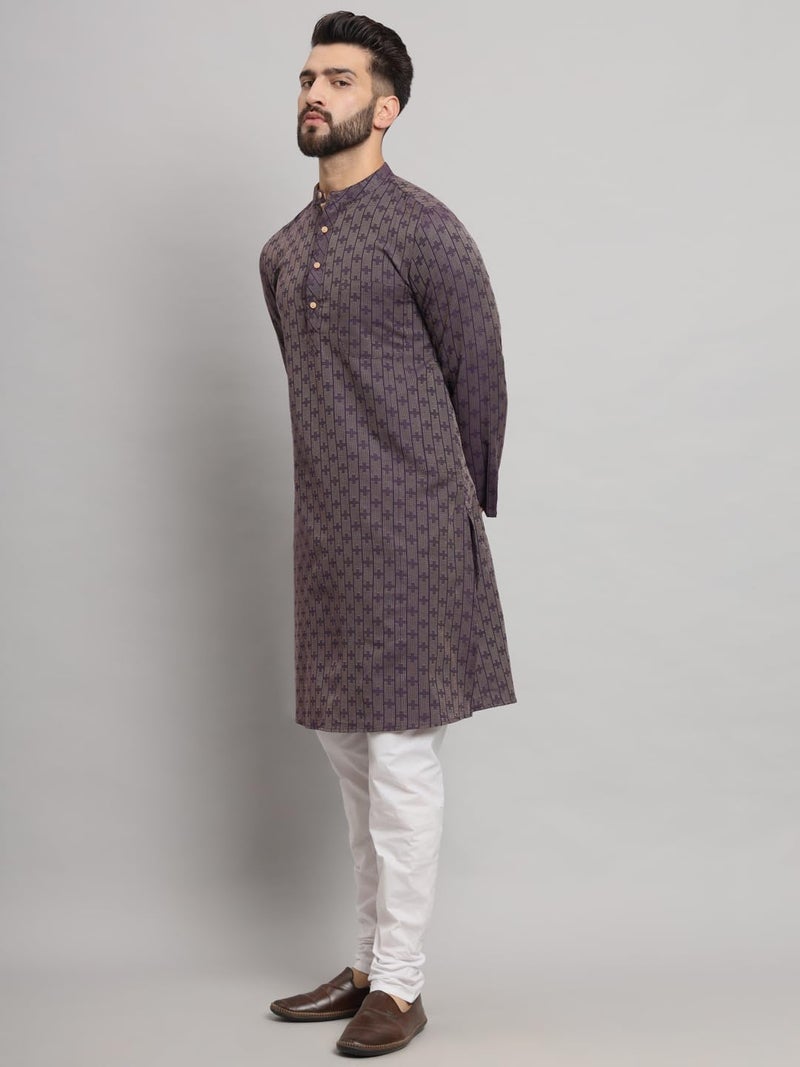 LATEST CHIKAN Men's Cotton Regular Striped Knee Lenght Kurta Full Sleeves - LK_+_PR-46 Purple - Image 4