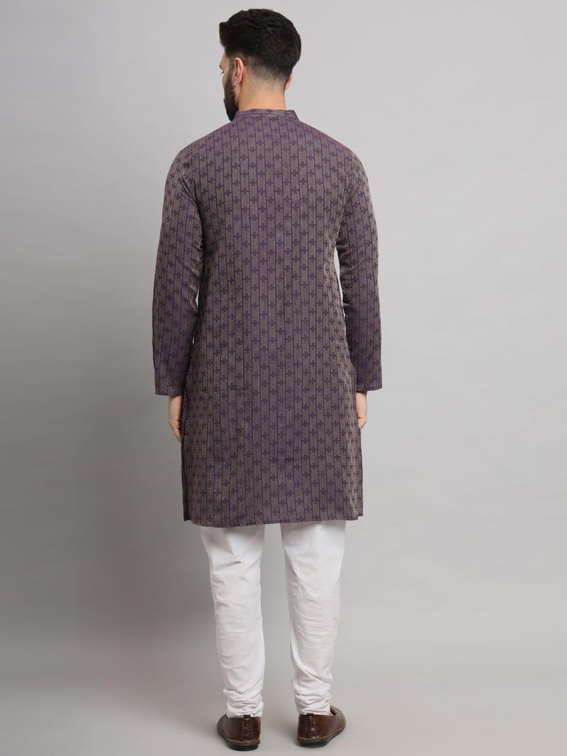 LATEST CHIKAN Men's Cotton Regular Striped Knee Lenght Kurta Full Sleeves - LK_+_PR-46 Purple - Image 5