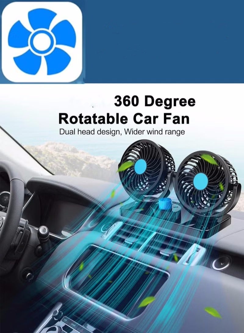 12V DC Electric Car Fan with Summer Cooling Air Circulator for 360 Degree Rotatable  2 Speed Dual Head Cool - Image 2