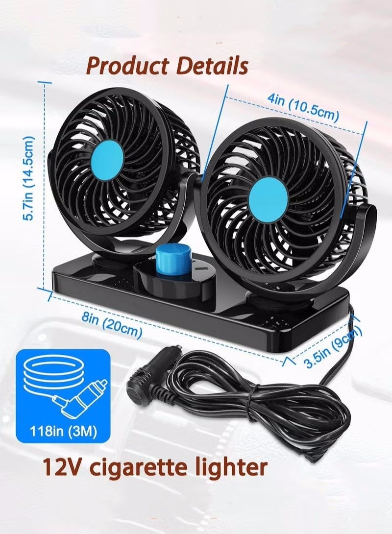 12V DC Electric Car Fan with Summer Cooling Air Circulator for 360 Degree Rotatable  2 Speed Dual Head Cool - Image 5