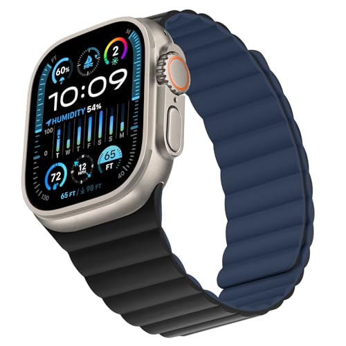 Bisikor Compatible with Apple Watch Band 49 46 45 44 42 41 40 38mm Double Sided Wearable Silicone Magnetic Strap for iWatch Ultra SE Series 11 10 9 8 7 6 5 4 3 2 1 (42/44/45/46/49, Black/Dark Blue) - Image 1