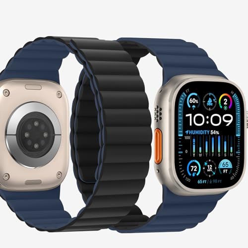 Bisikor Compatible with Apple Watch Band 49 46 45 44 42 41 40 38mm Double Sided Wearable Silicone Magnetic Strap for iWatch Ultra SE Series 11 10 9 8 7 6 5 4 3 2 1 (42/44/45/46/49, Black/Dark Blue) - Image 2