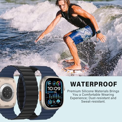 Bisikor Compatible with Apple Watch Band 49 46 45 44 42 41 40 38mm Double Sided Wearable Silicone Magnetic Strap for iWatch Ultra SE Series 11 10 9 8 7 6 5 4 3 2 1 (42/44/45/46/49, Black/Dark Blue) - Image 5