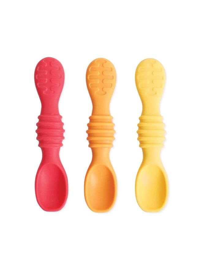 Bumkins Baby Utensil Set, Silicone Trainer Spoons for Dipping, Soft Tip, Self-Feeding, Chew, Baby Led Weaning, First Year Training Supplies, Essentials in Learning Eating, 4 Mos, 3-pk Red and Yellow - Image 1
