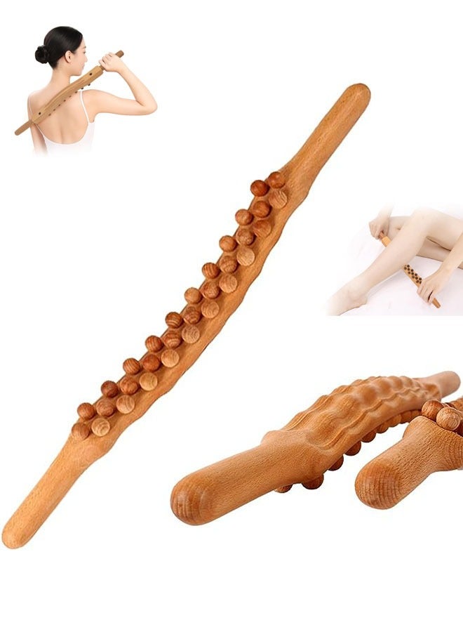 WOODEN MASSAGE ROLLER STICK 31 beads LYMPHATIC DRAINAGE ANTI-CELLULITE BODY SCULPTING TOOL for Deep Tissue Muscle Relief Neck Back Pain Relief Handheld Wooden Gua Sha Scraping Massager - Image 1
