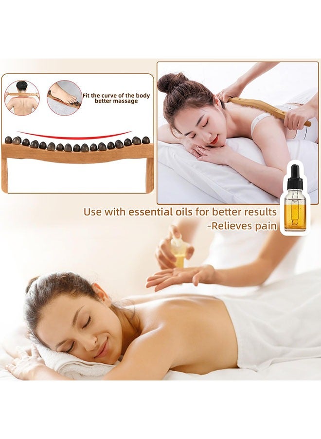WOODEN MASSAGE ROLLER STICK 31 beads LYMPHATIC DRAINAGE ANTI-CELLULITE BODY SCULPTING TOOL for Deep Tissue Muscle Relief Neck Back Pain Relief Handheld Wooden Gua Sha Scraping Massager - Image 4