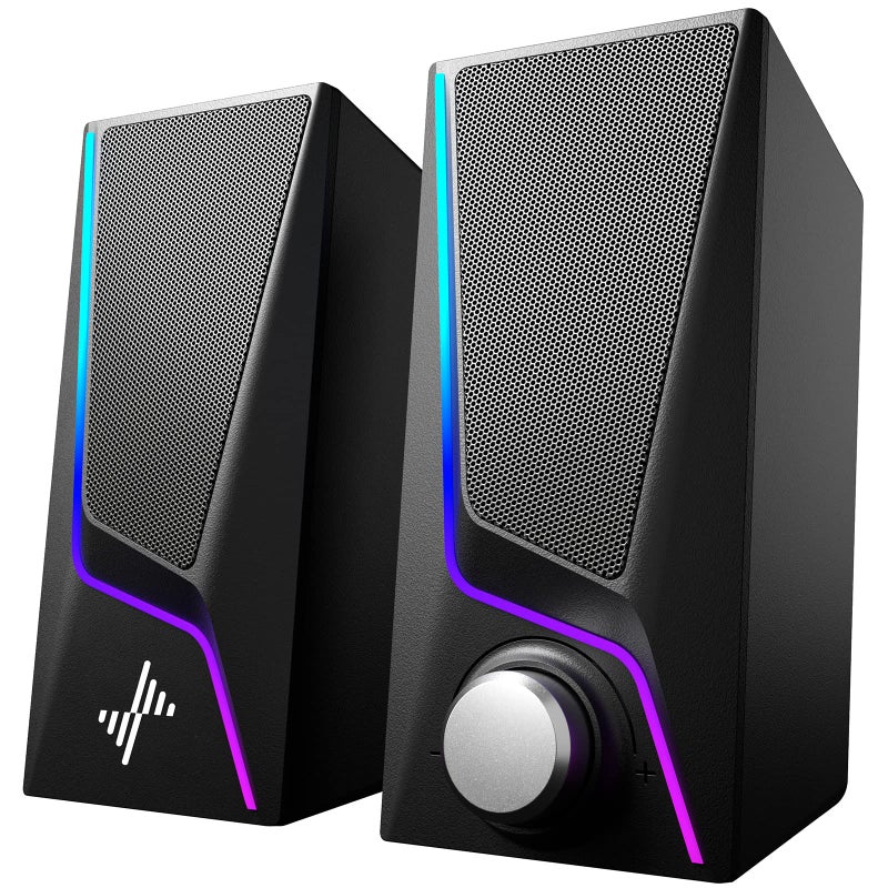 Nylavee Computer Speakers, PC Speakers with 6 Lighting Modes, USB Powered Computer Speakers for Desktop Monitor with 2 Bass-Boost Ports, 2 Speaker Units, and 3.5mm Aux-in Cable for PC, Laptop, Tablet, Phone - Image 1