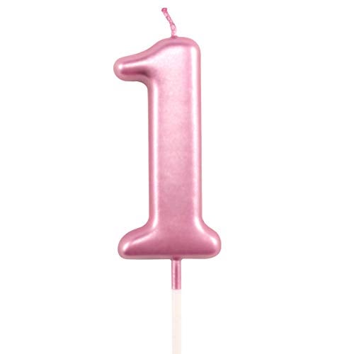 XNOVA 1st Birthday Candle First Year Pink Happy Birthday Number One Candles for Cake Topper Decoration for Party Kids Adults Numeral 1 10 100 11 21 16 14 12 18 13 11 91 - Image 1