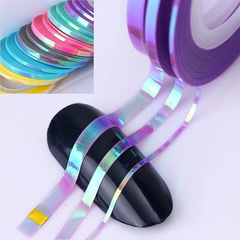 Vonrui Nail Art Striping Tape Lines 18 pcs Mermaid Candy Color Adhesive Nail Stickers,Rolls Nail Strips Tape Decals for Design Hologram Purple Blue Grey Line Nail Art - Image 2
