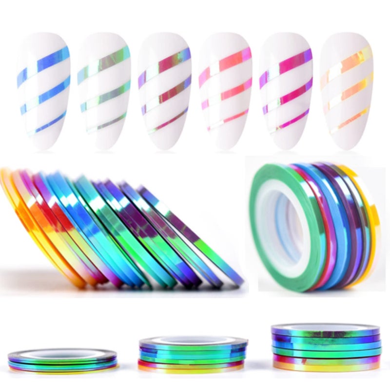 Vonrui Nail Art Striping Tape Lines 18 pcs Mermaid Candy Color Adhesive Nail Stickers,Rolls Nail Strips Tape Decals for Design Hologram Purple Blue Grey Line Nail Art - Image 1