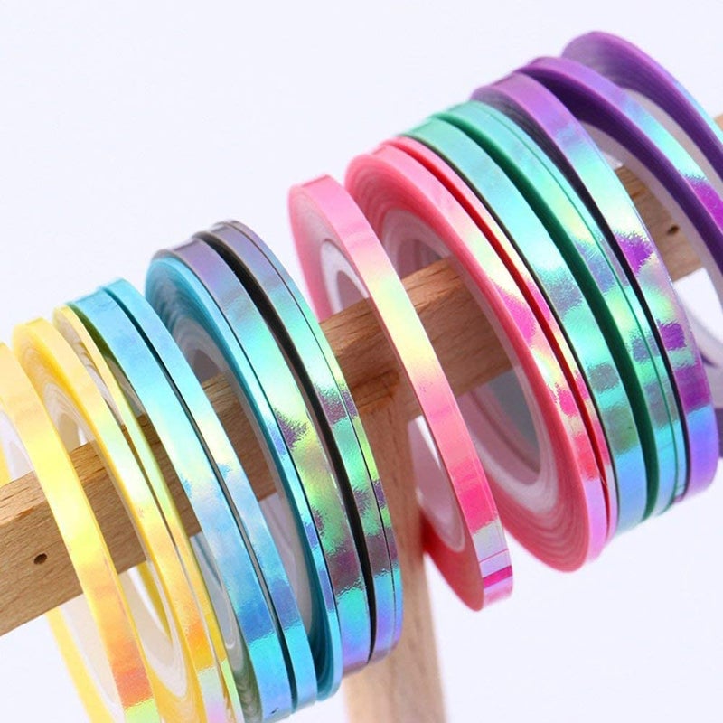 Vonrui Nail Art Striping Tape Lines 18 pcs Mermaid Candy Color Adhesive Nail Stickers,Rolls Nail Strips Tape Decals for Design Hologram Purple Blue Grey Line Nail Art - Image 3