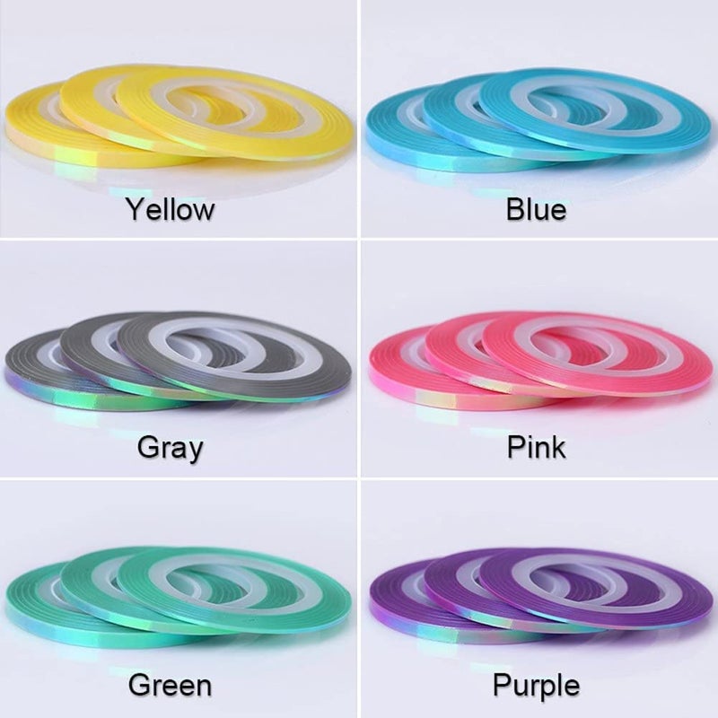 Vonrui Nail Art Striping Tape Lines 18 pcs Mermaid Candy Color Adhesive Nail Stickers,Rolls Nail Strips Tape Decals for Design Hologram Purple Blue Grey Line Nail Art - Image 4