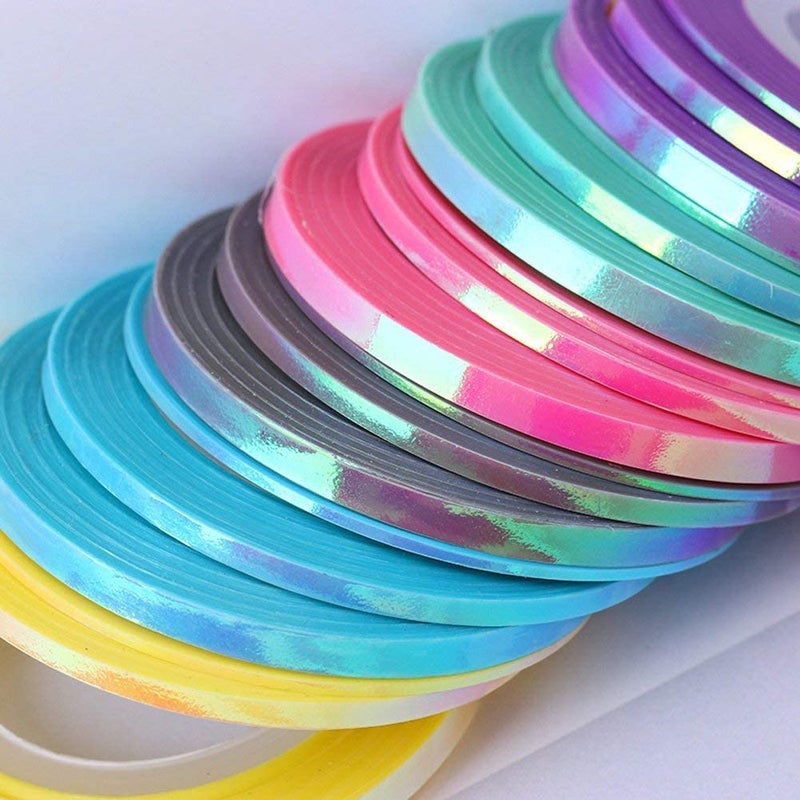 Vonrui Nail Art Striping Tape Lines 18 pcs Mermaid Candy Color Adhesive Nail Stickers,Rolls Nail Strips Tape Decals for Design Hologram Purple Blue Grey Line Nail Art - Image 5