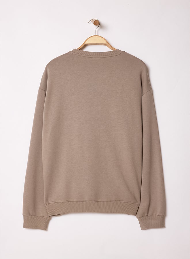 trendyol Vizon More Sustainable Oversize/Wide Cut Text Embroidered Non-raised Sweatshirt - Image 4