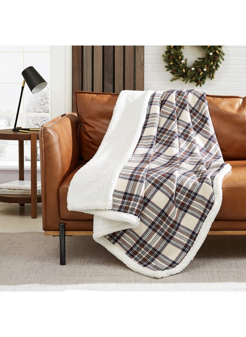Eddie Bauer  Blanket Super Soft Reversible Sherpa  Brushed Fleece Bedding Throw Blankets for Couch Ideal for Lounging Edgewood Khaki