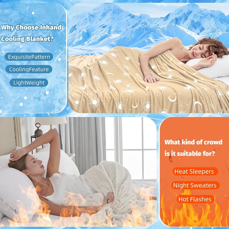 inhand Cooling Blanket - Cooling Blankets for Hot Sleepers -Decorative Lightweight Breathable Summer Cold Blankets for Sleeping Night Sweats to Keep Cool-(90"x108") Beige - Image 4