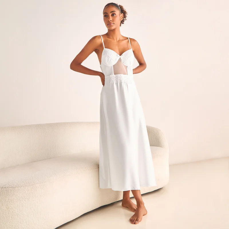 Splash FAV Lace Trim Bridal Night Gown with Robe