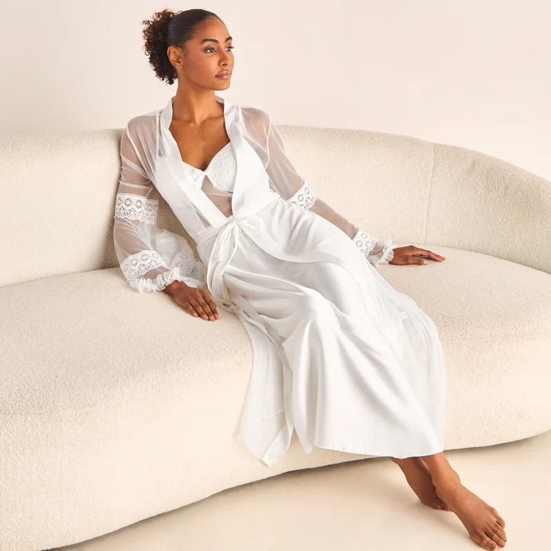 Splash FAV Lace Trim Bridal Night Gown with Robe