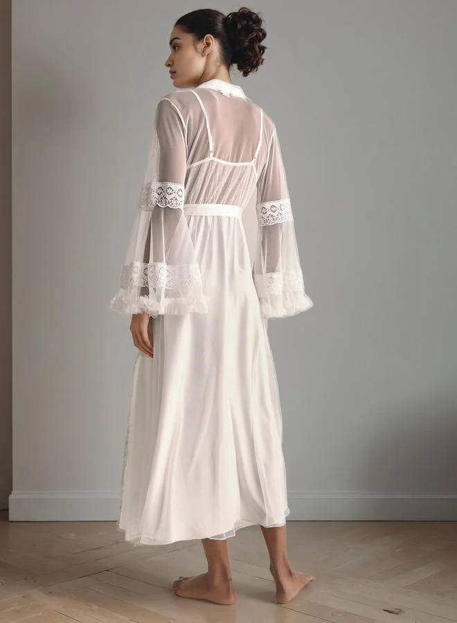 Splash FAV Lace Trim Bridal Night Gown with Robe