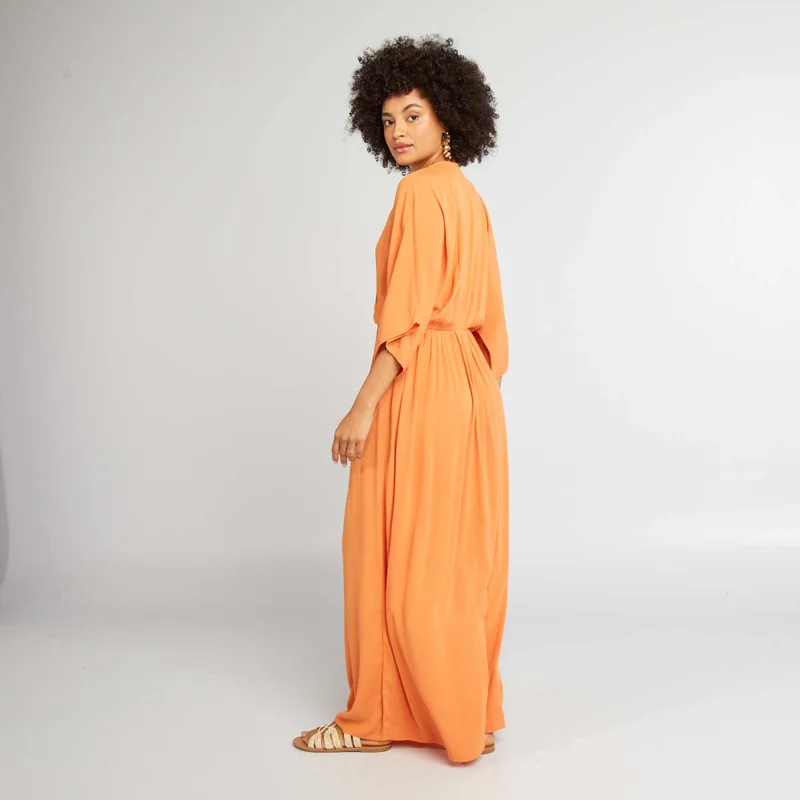 Kiabi Long Dress With Bat Wing Sleeves Orange