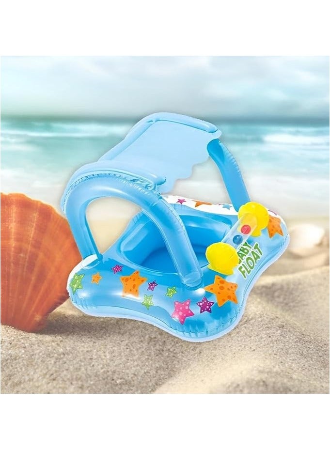 Sunshade Frog-Shaped Baby Pool Float with Sunshade Canopy & Foot Pump – Cute and Safe Inflatable Swim Seat for Kids Ages 1-6 – Easy to Inflate & Fold - Image 1