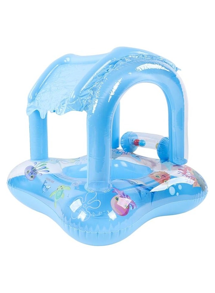 Sunshade Frog-Shaped Baby Pool Float with Sunshade Canopy & Foot Pump – Cute and Safe Inflatable Swim Seat for Kids Ages 1-6 – Easy to Inflate & Fold - Image 2