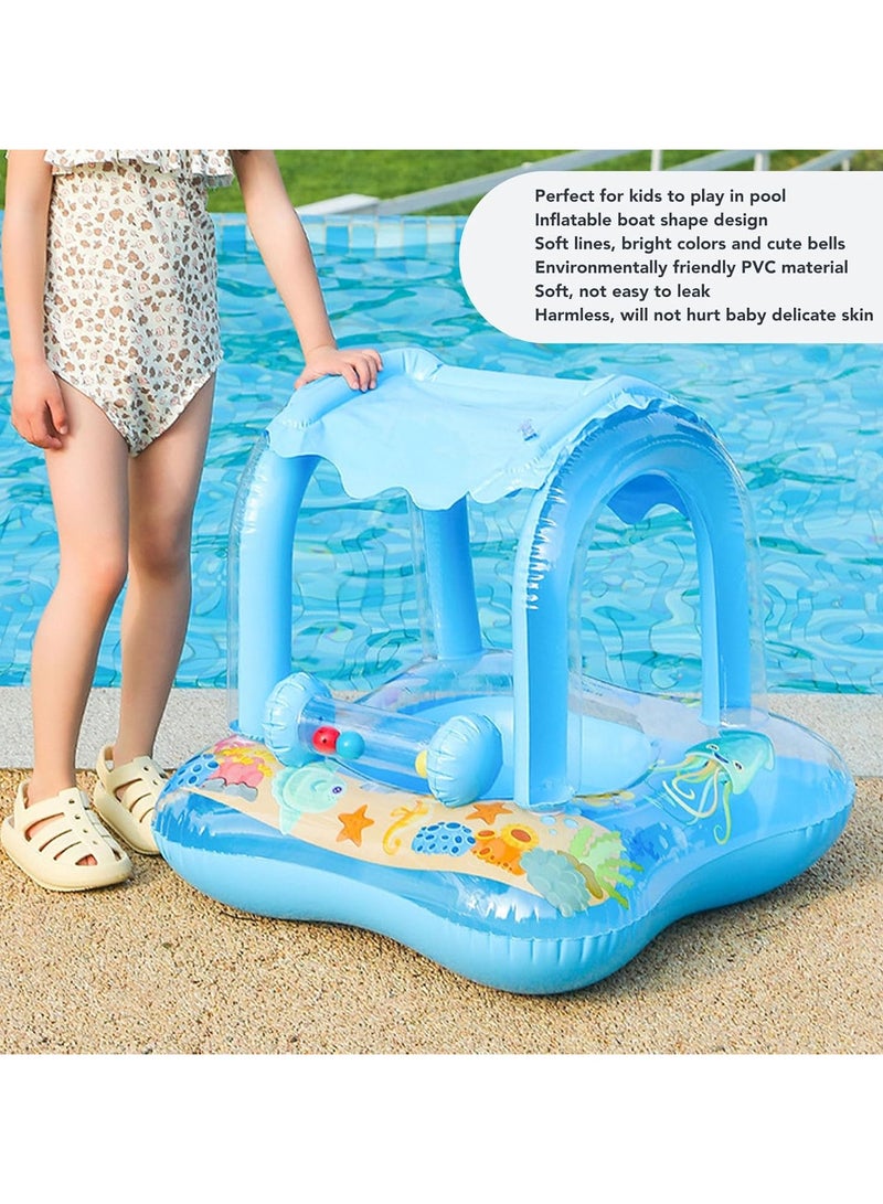 Sunshade Frog-Shaped Baby Pool Float with Sunshade Canopy & Foot Pump – Cute and Safe Inflatable Swim Seat for Kids Ages 1-6 – Easy to Inflate & Fold - Image 3
