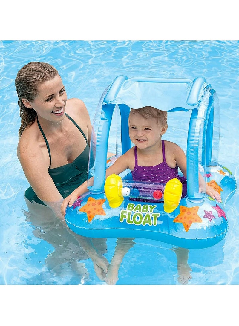 Sunshade Frog-Shaped Baby Pool Float with Sunshade Canopy & Foot Pump – Cute and Safe Inflatable Swim Seat for Kids Ages 1-6 – Easy to Inflate & Fold - Image 4