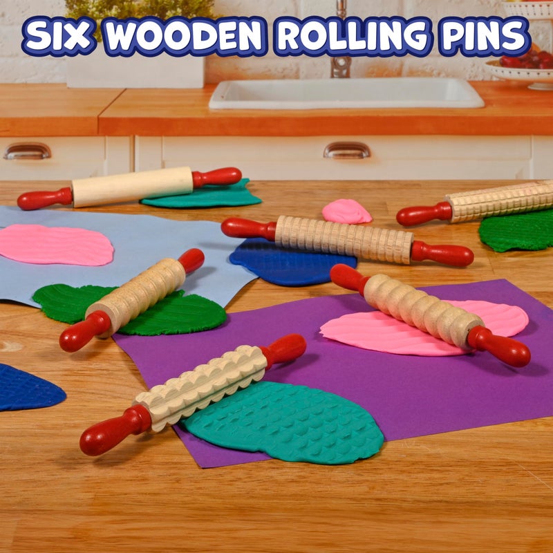 Ready 2 Learn Mini Textured Wooden Rolling Pins | Set of 6 | 7.25 inches | Turning Handles | Rollers for Kids' Dough, Crafts, Imaginative Play - Image 2