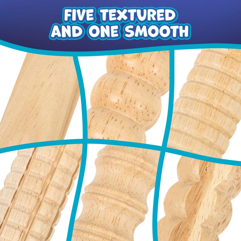 Ready 2 Learn Mini Textured Wooden Rolling Pins | Set of 6 | 7.25 inches | Turning Handles | Rollers for Kids' Dough, Crafts, Imaginative Play - Image 4