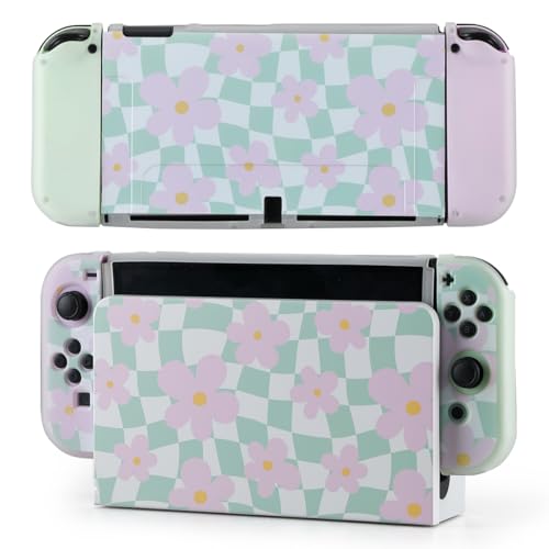 Casosexplorelab Protective Case for Switch OLED, Silicone Cover Shell Compatible with Nintendo Switch OLED Dockable Case Cozy Accessory Full Protection for Controller & Joy con-Sage Green Checker - Image 1