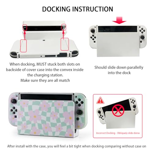 Casosexplorelab Protective Case for Switch OLED, Silicone Cover Shell Compatible with Nintendo Switch OLED Dockable Case Cozy Accessory Full Protection for Controller & Joy con-Sage Green Checker - Image 5