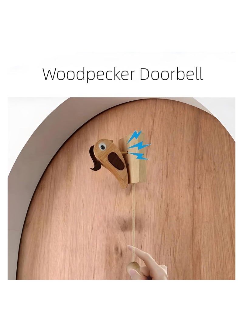 SYOSI Woodpecker Doorbell Design Doorbell Birds Wooden Handmade Creative Door Knocker Mechanical Interesting Door Bell Door Knocker Triggers with Pull Rope Retro Doorbell - Image 4