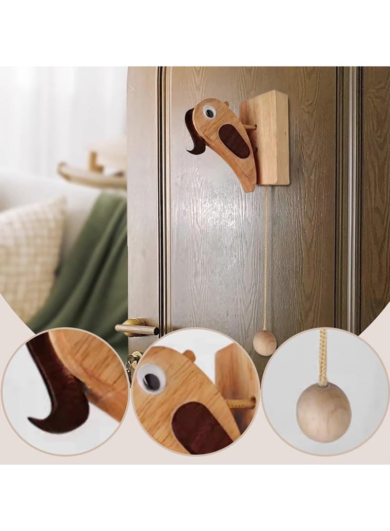 SYOSI Woodpecker Doorbell Design Doorbell Birds Wooden Handmade Creative Door Knocker Mechanical Interesting Door Bell Door Knocker Triggers with Pull Rope Retro Doorbell - Image 2
