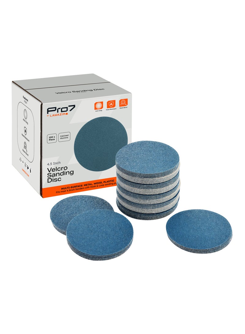 Pro7 100 Pieces 4.5inch Velcro Sanding Disc Calcined Alumina 80 Grit - No-Hole Hook u0026 Loop Round Sandpaper Disc, Random Orbital Sandpaper for Automotive, Woodworking, Metal Polishing - Image 1