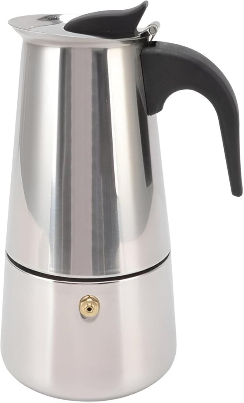 Stainless Steel Espresso Pot - Durable Italian Coffee Maker with Comfortable Grip, Heat Maintenance, 4-Cup Silver Model