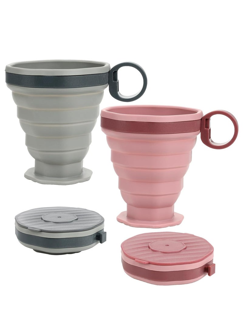 Loquat 2 Pack Silicone Collapsible Travel Cups with Plastic Lids,  for Outdoor Hiking, Camping, Picnic - Image 1