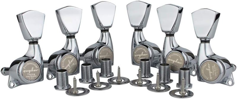 guyker Guitar Locking Tuners (3L + 3R Handed) – 1:21 Lock String Sealed Tuning Key Pegs Machine Heads with Keystone Knob Replacement for LP, SG, TL Style Electric or Acoustic Guitars – Chrome - Image 1