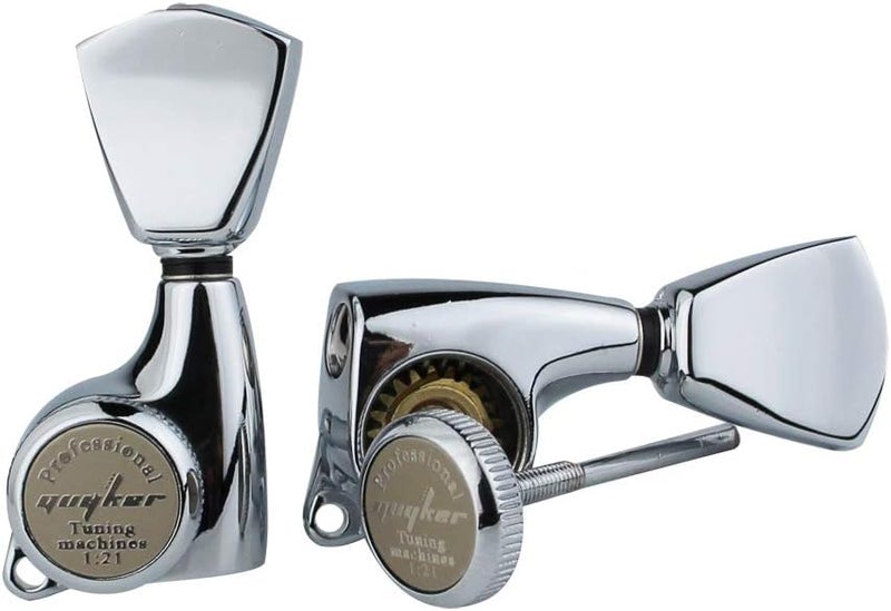 guyker Guitar Locking Tuners (3L + 3R Handed) – 1:21 Lock String Sealed Tuning Key Pegs Machine Heads with Keystone Knob Replacement for LP, SG, TL Style Electric or Acoustic Guitars – Chrome - Image 3