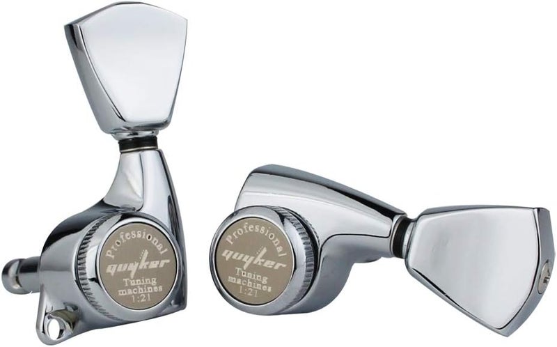 guyker Guitar Locking Tuners (3L + 3R Handed) – 1:21 Lock String Sealed Tuning Key Pegs Machine Heads with Keystone Knob Replacement for LP, SG, TL Style Electric or Acoustic Guitars – Chrome - Image 2