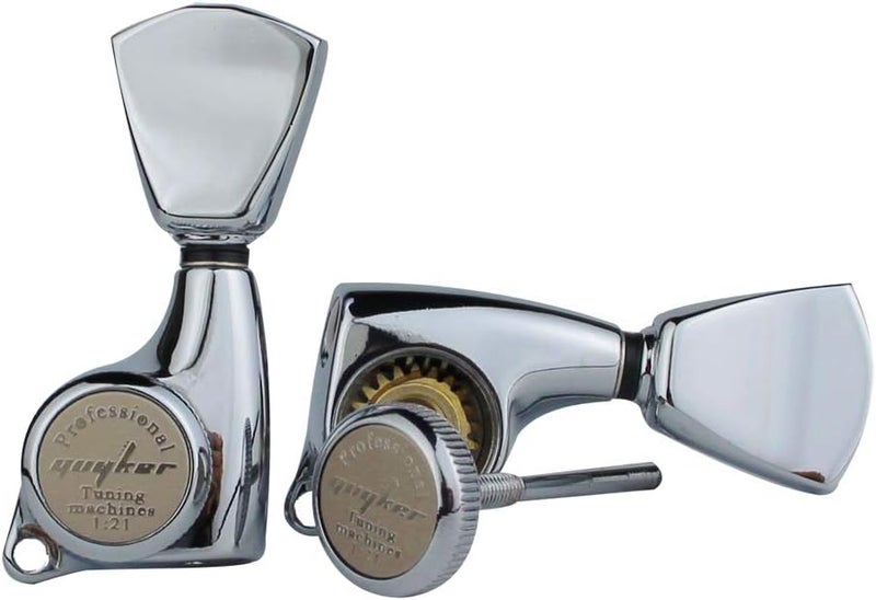 guyker Guitar Locking Tuners (3L + 3R Handed) – 1:21 Lock String Sealed Tuning Key Pegs Machine Heads with Keystone Knob Replacement for LP, SG, TL Style Electric or Acoustic Guitars – Chrome - Image 4