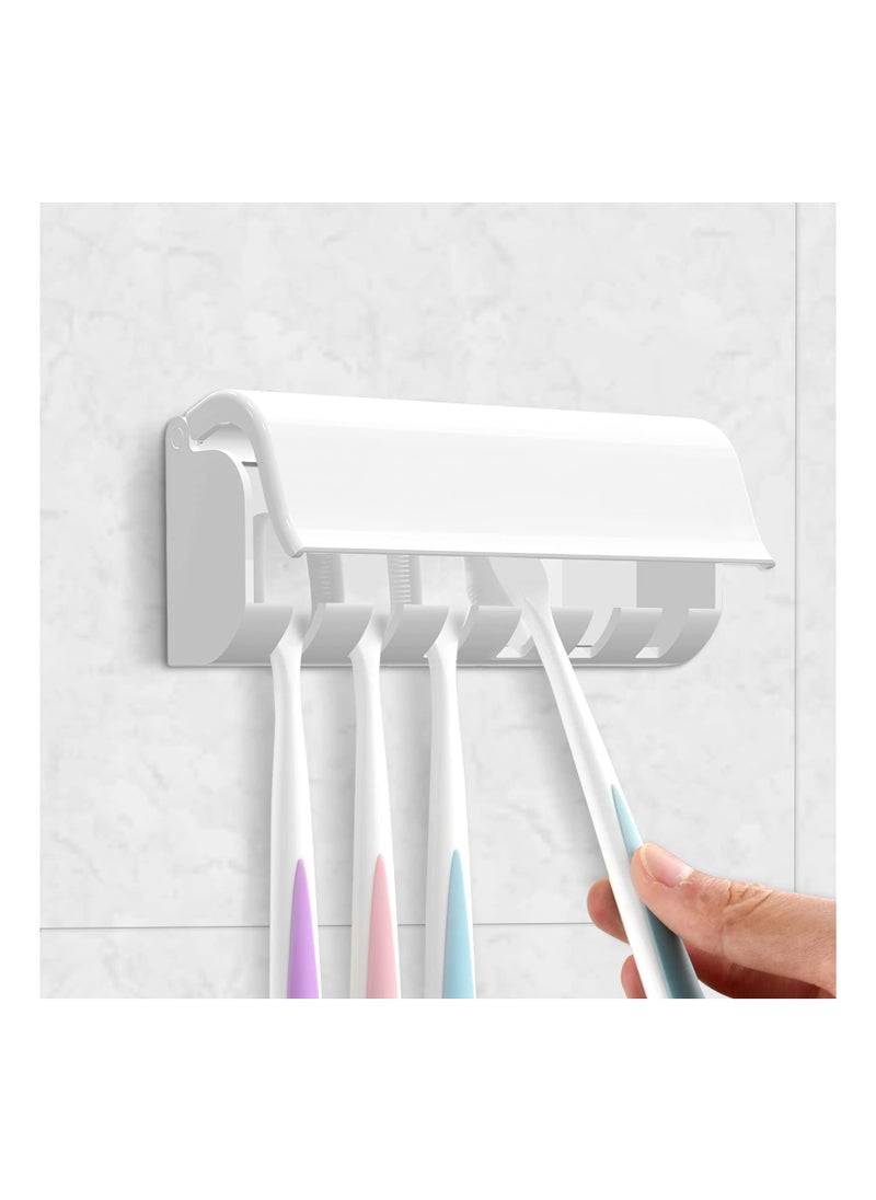 Generic 6-Slot Wall-Mounted Toothbrush Holder with Cover - Self-Adhesive Organizer for Bathroom, Shower, Kitchen, RV, and Camper (1 Pack) - Ideal Toothbrush Storage Solution.  - Image 1